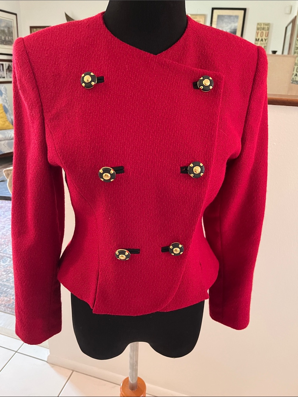 Albert Nipon Red Double-Breasted Tailored Blazer retro 2petite